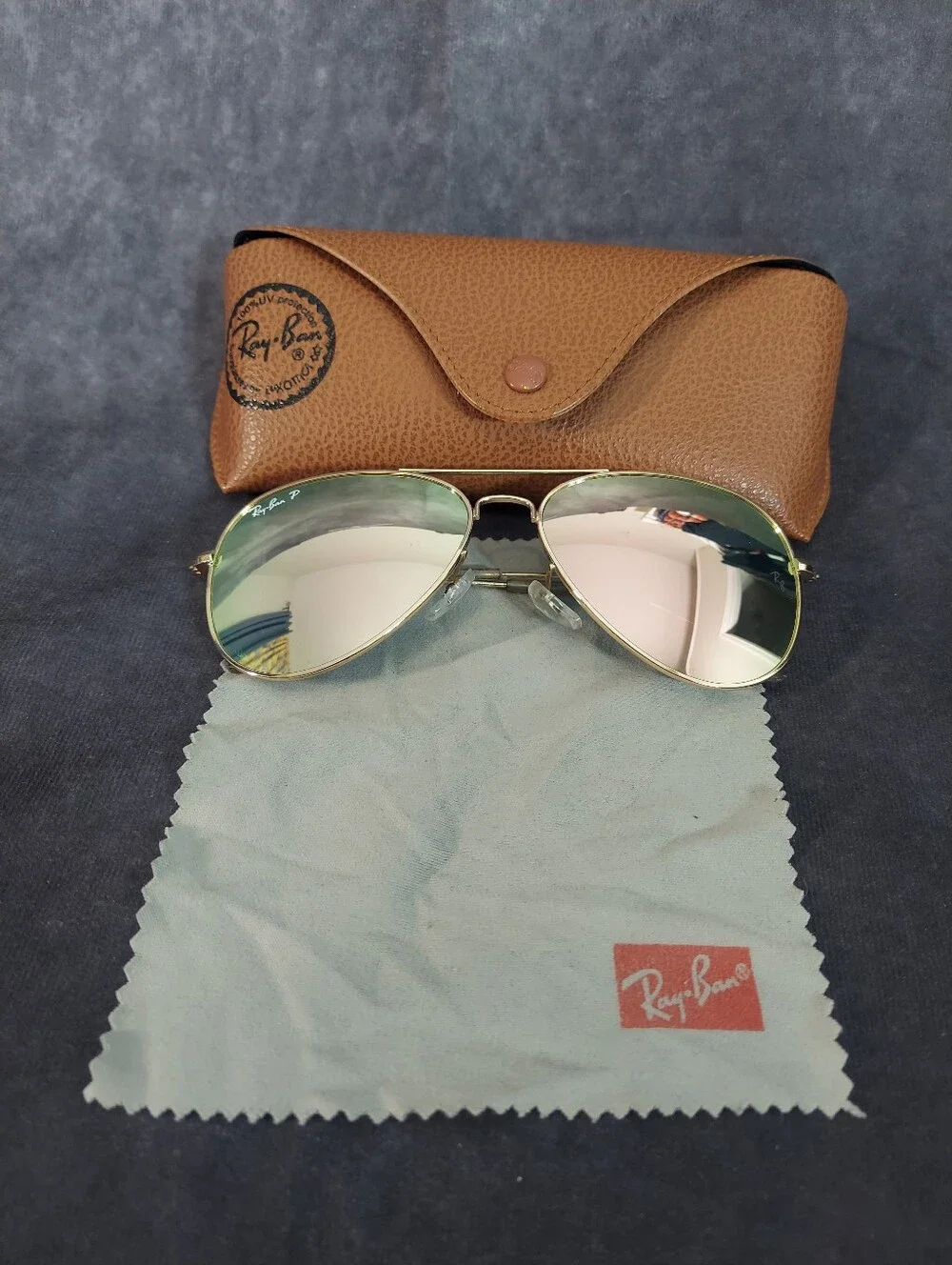 Ray-Ban Gold Aviator Large Metal II Sunglasses RB3026 Polarized Italy Case